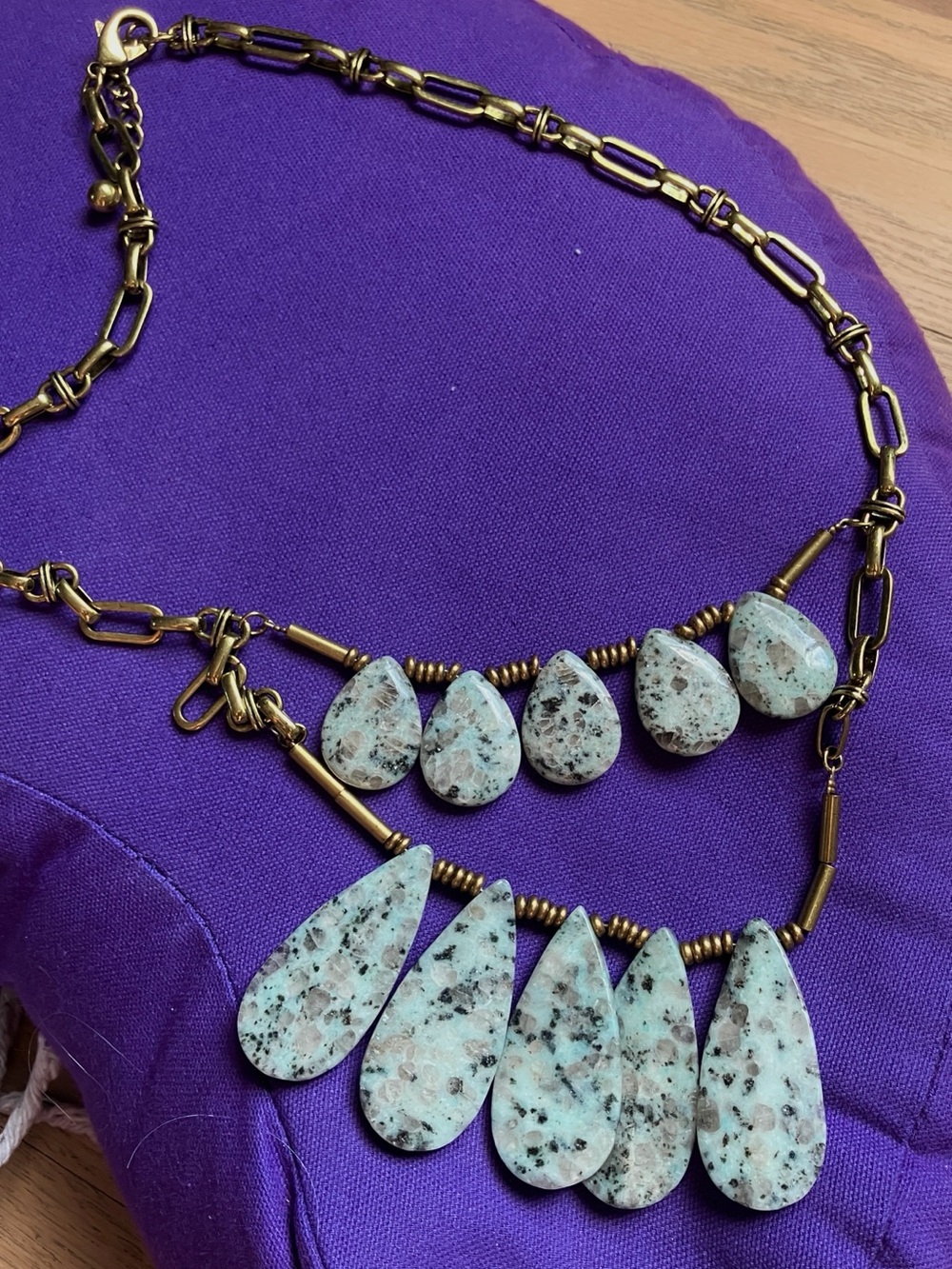Anthropologie Mint Green Speckled Teardrop Necklace with Antiqued Gold Chain